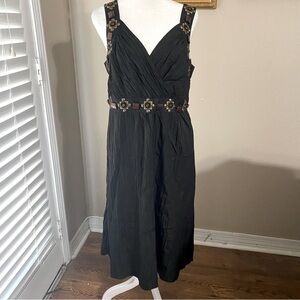 Spense Black Crinkle Sundress Sleeveless  Size 14 Embellished  Straps & Waist